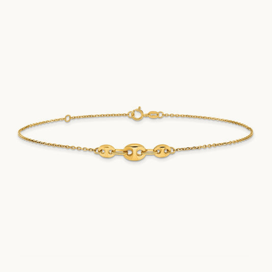 Polished Fancy Link 9in Plus 1 in ext. Anklet, 14K