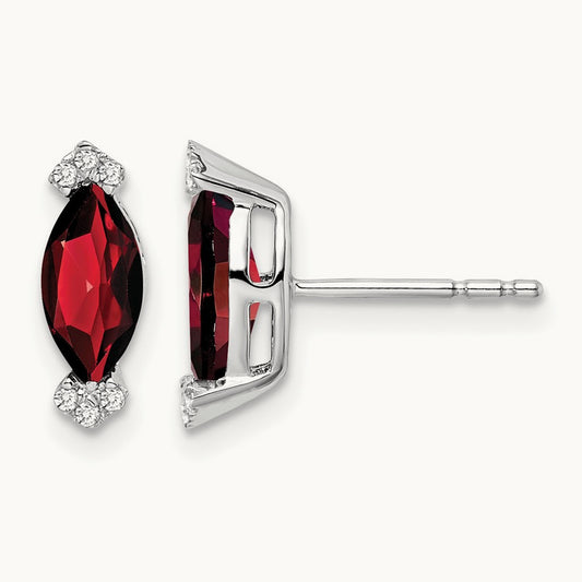 Marquise Garnet and Diamond Earrings, 14K White Gold