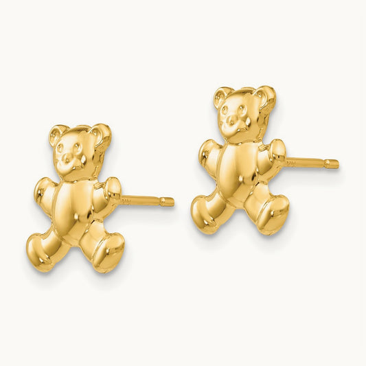 Teddy Bear Post Earrings, 14K