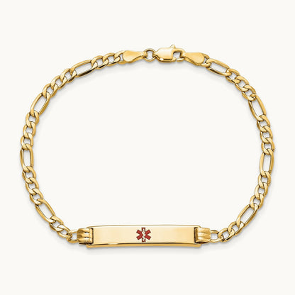 Semi-solid Medical Polished Red Enamel Figaro ID Bracelet, 14K