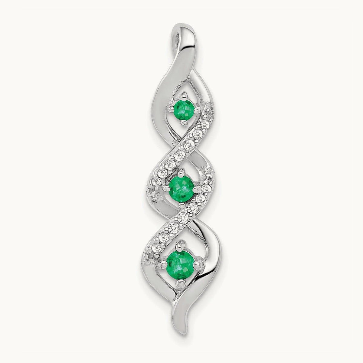 Created Emerald Twist Chain Slide Pendant, 0.07 ct tw Lab-Grown Diamond — 14K White Gold