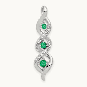 Created Emerald Twist Chain Slide Pendant, 0.07 ct tw Lab-Grown Diamond — 14K White Gold