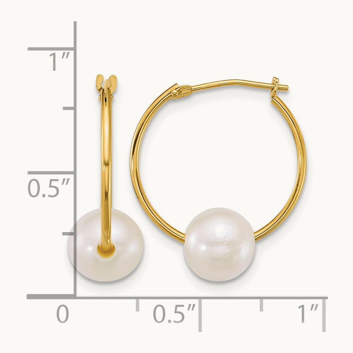 7- Semi-Rnd White Freshwater Cultured Pearl Hoop Earrings, 8mm, 14K