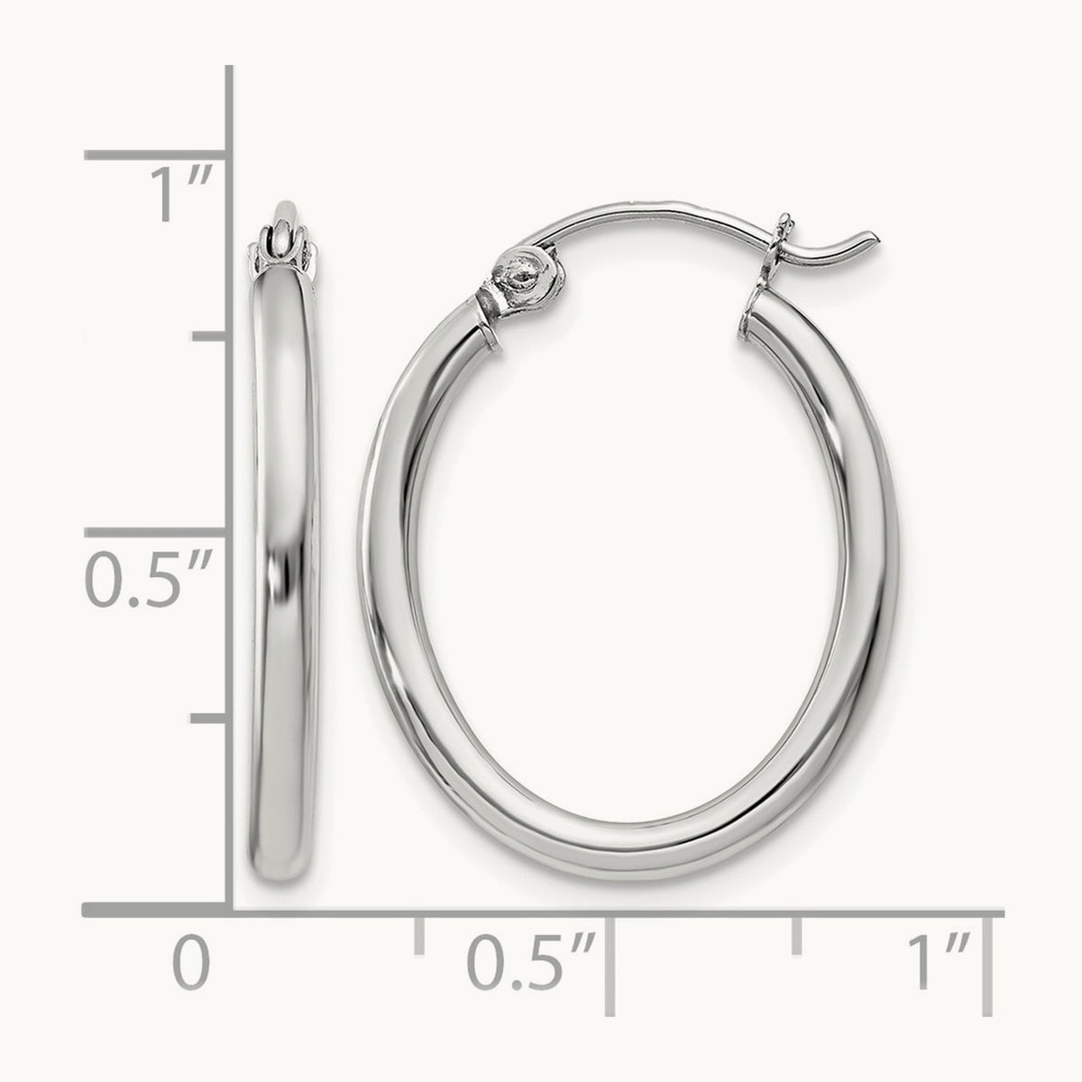 Polished Oval Tube Hoop Earrings, 2mm, 14K White Gold