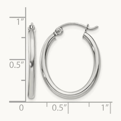 Polished Oval Tube Hoop Earrings, 2mm, 14K White Gold