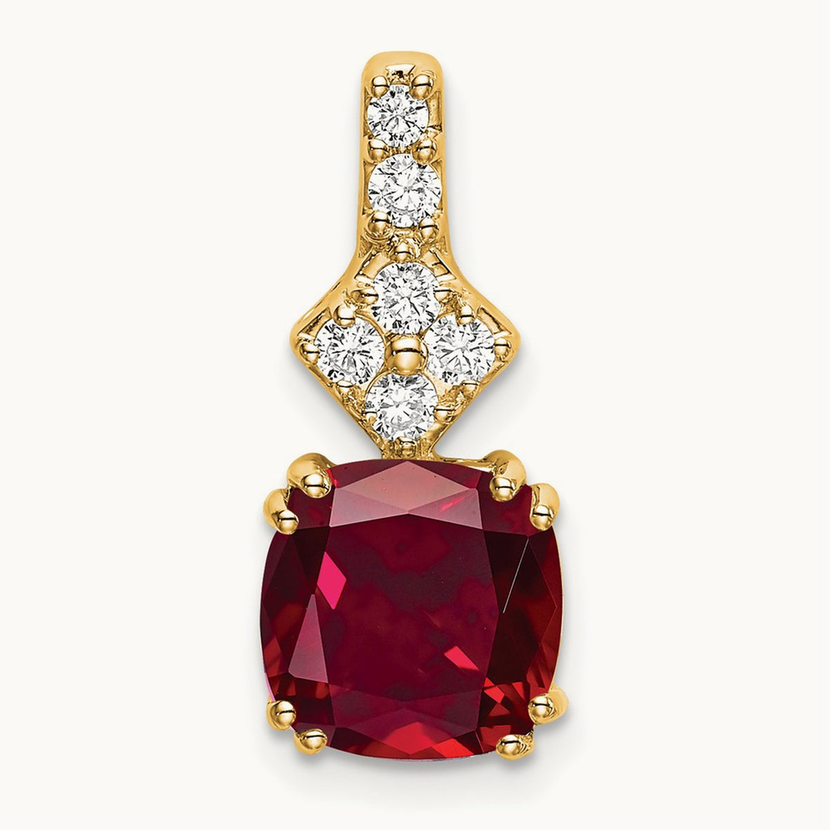 Created Ruby Pendant, 0.20 ct tw Lab-Grown Diamond — 14K Yellow Gold