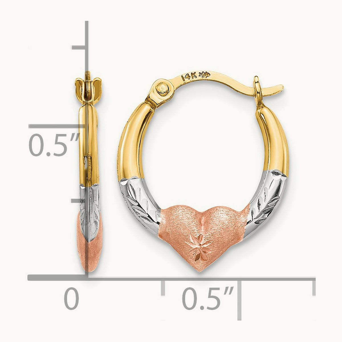 w/Rose and White Rhodium Madi K Heart Hoop Earrings, 14K