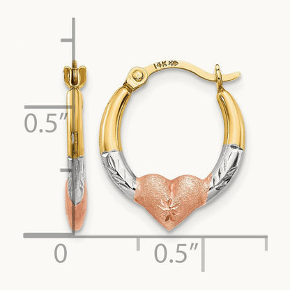 w/Rose and White Rhodium Madi K Heart Hoop Earrings, 14K