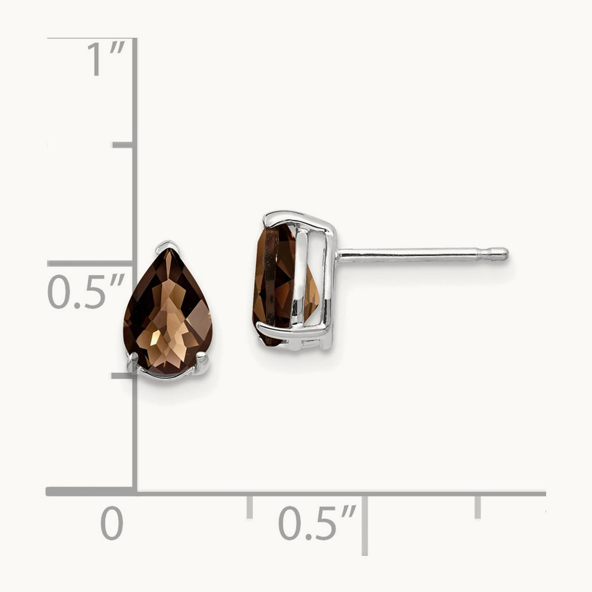7x5 Pear Checker-Cut Smoky Quartz Earrings, 14K White Gold