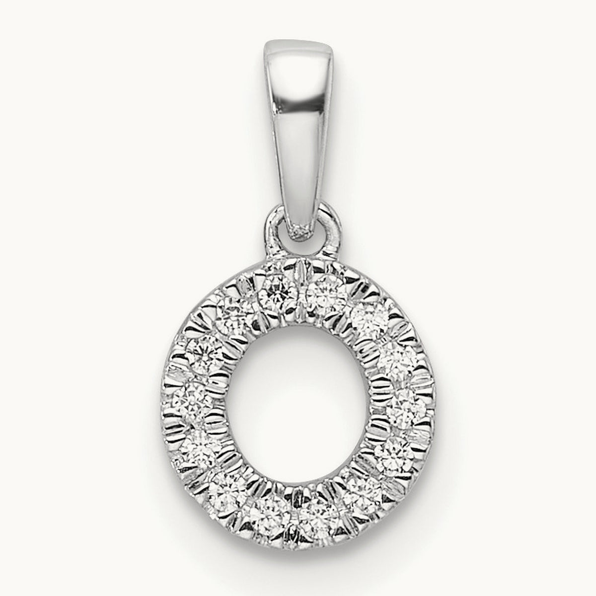 Diamond Initial with Bail Pendant — 14K White Gold, O