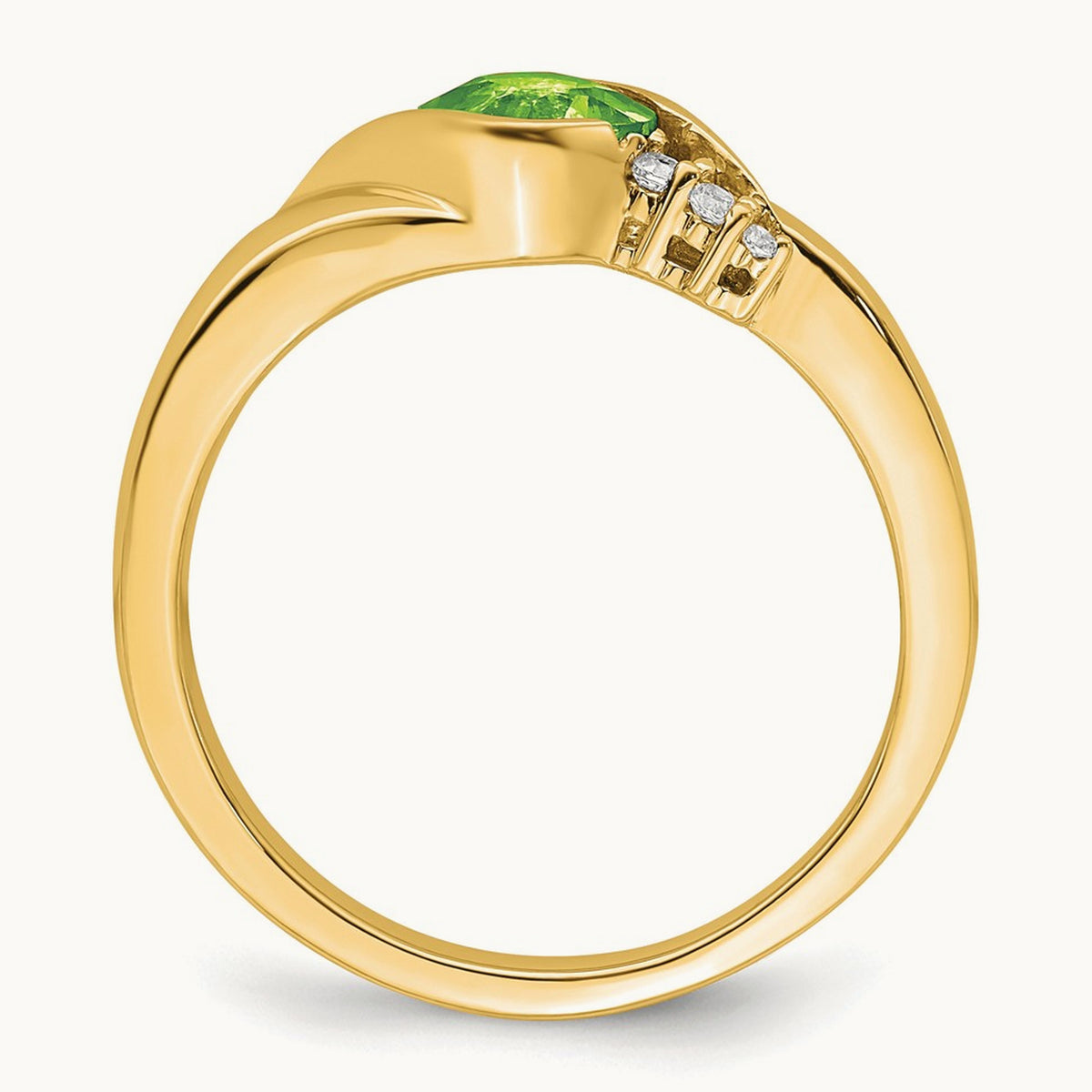 Peridot and Diamond Ring — 14K Yellow Gold, 7
