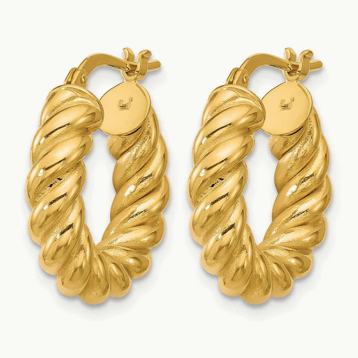 Polished and Twisted Round Hoop Earrings, 14K — Leslie's