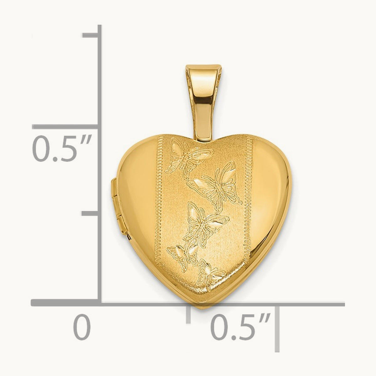 Polished and Satin Butterfly Heart Locket, 12mm, 14K