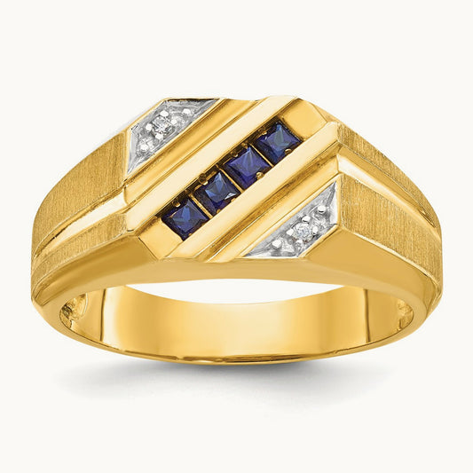 IBGoodman Men's Cr.Sapphire and Diamond Satin Complete Ring, 14K