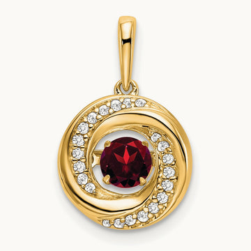 Round Garnet and Diamond Pendant — 14K Yellow Gold