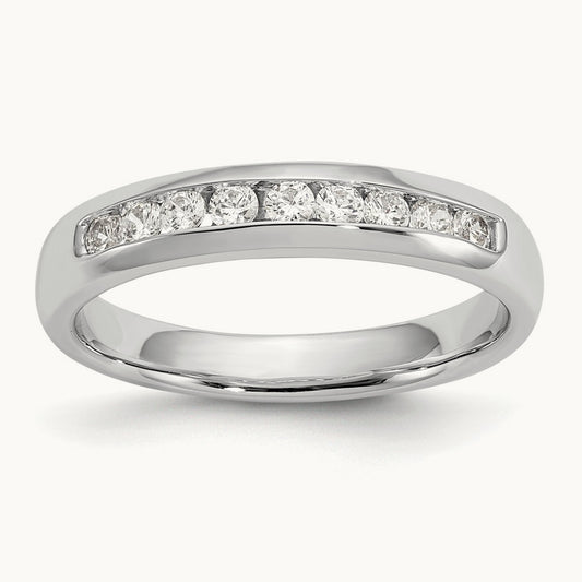9-Stone Diamond Channel Band, 14K White Gold