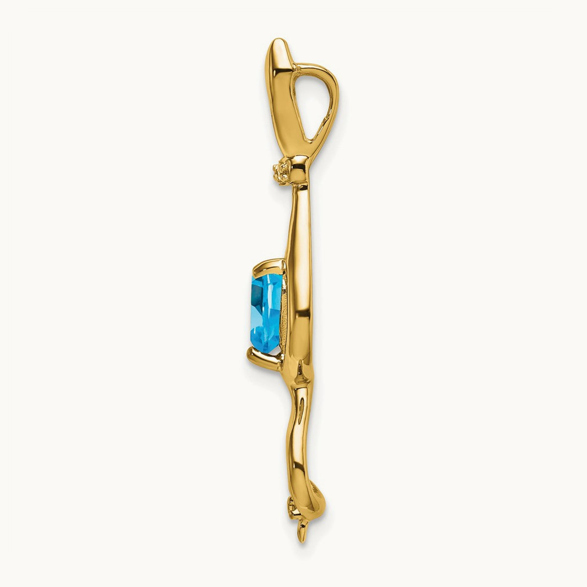 Blue Topaz and Diamond Cat Pendant — 14K Yellow Gold
