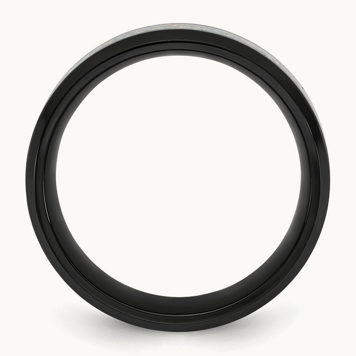 Polished Black IP-plated Multi-color Opal Inlay Band, 8mm, Stainless Steel