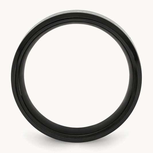 Polished Black IP-plated Multi-color Opal Inlay Band, 8mm, Stainless Steel