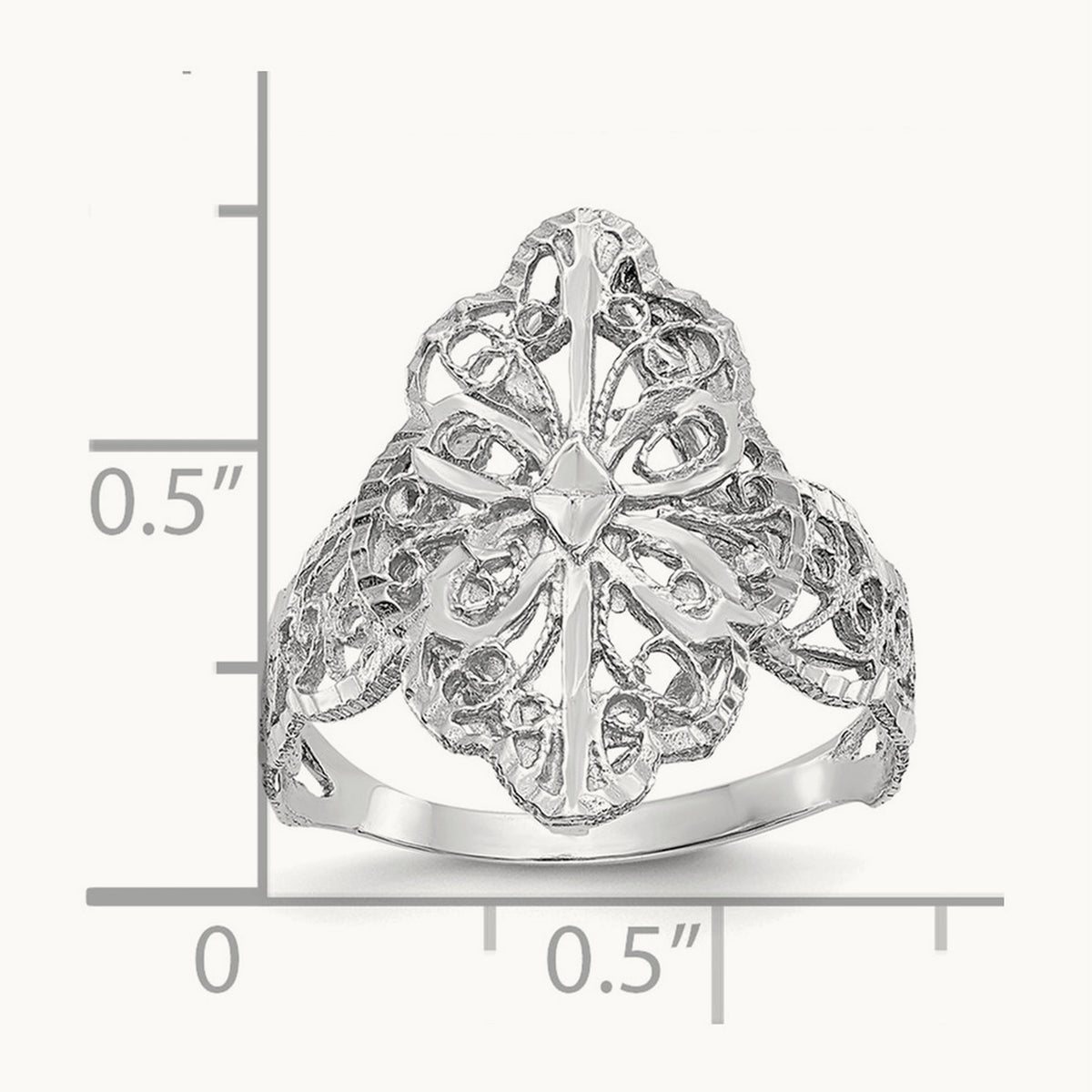 Diamond Cut Filigree Ring, 14K White Gold