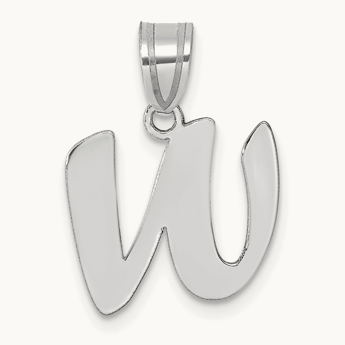 Polished Script Initial Pendant — 14K White Gold, W