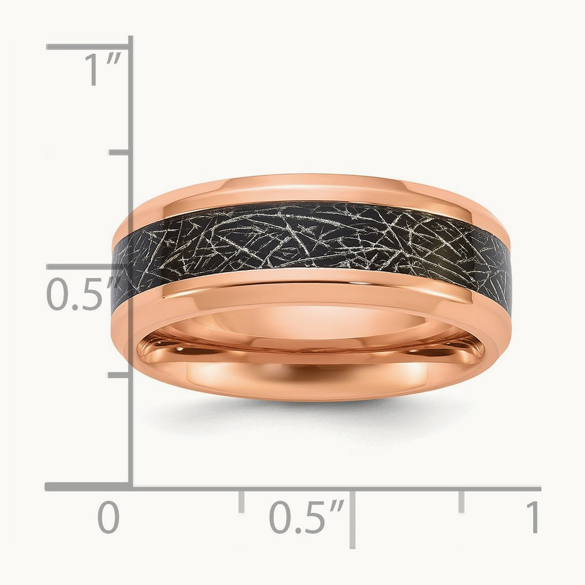 Polished Rose IP Synthetic Leather Inlay in Clear Epoxy Band, 8mm, Titanium