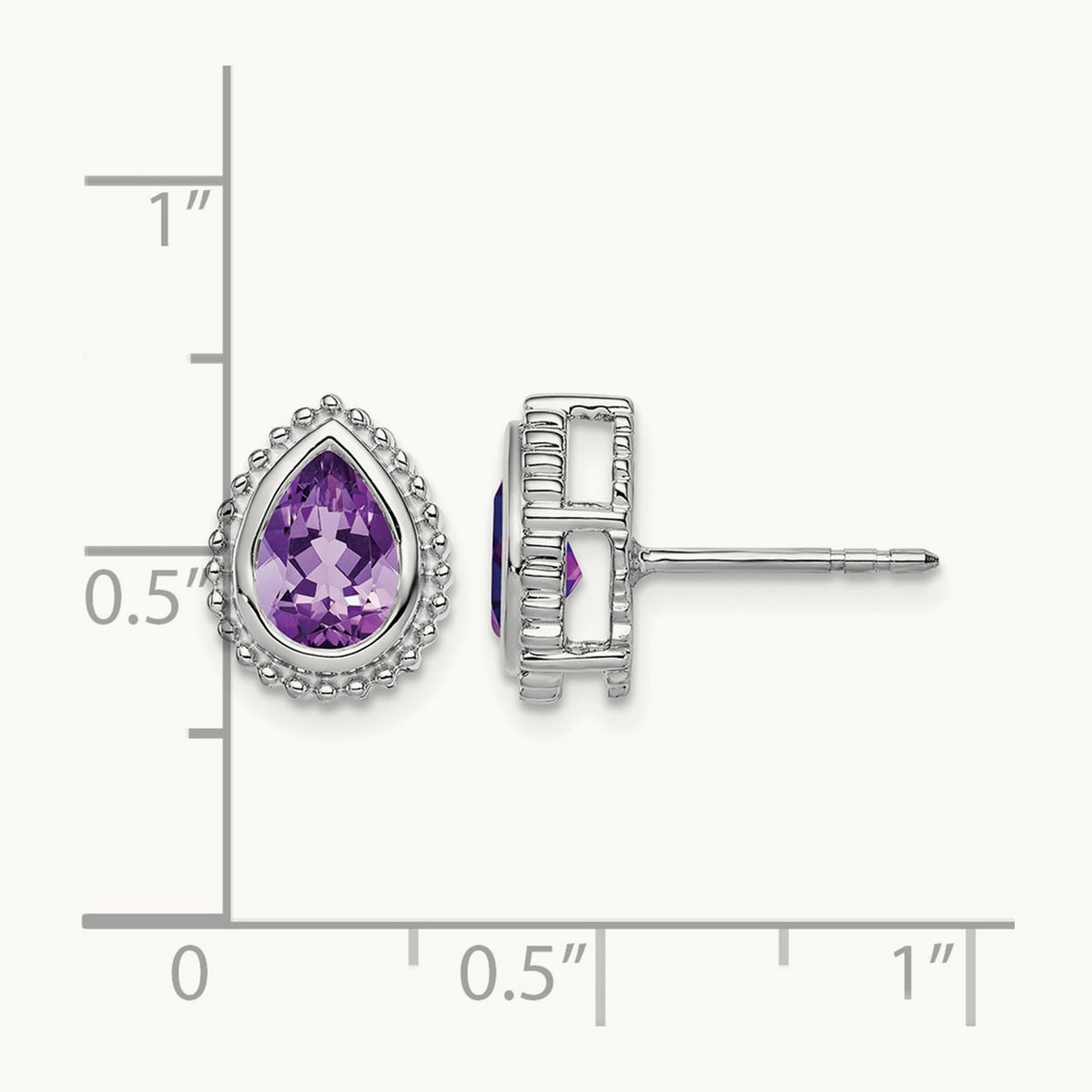 Pear Amethyst Post Earrings, 14K White Gold