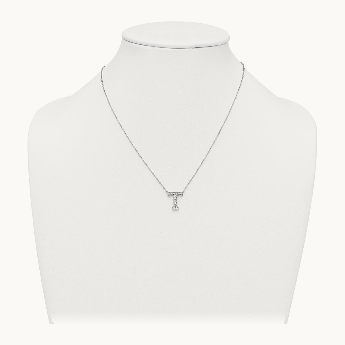 Initial Necklace — 14K White Gold, T, 1/3 ct