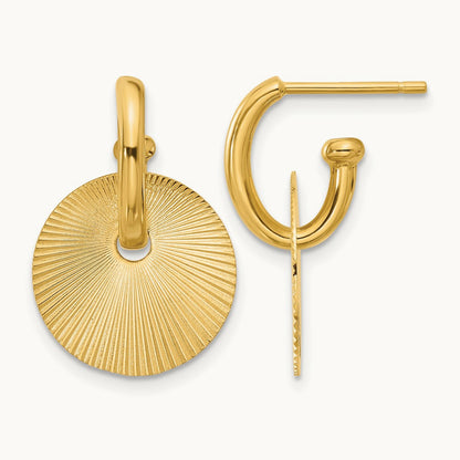 Polished and Textured Circle Dangle Post Earrings, 14K — Leslie's