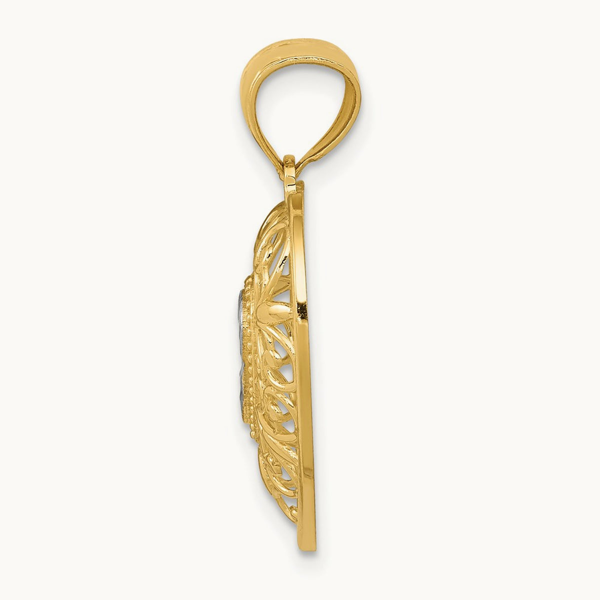 Polished Diamond-cut Filigree Heart Pendant, 14K with White Rhodium