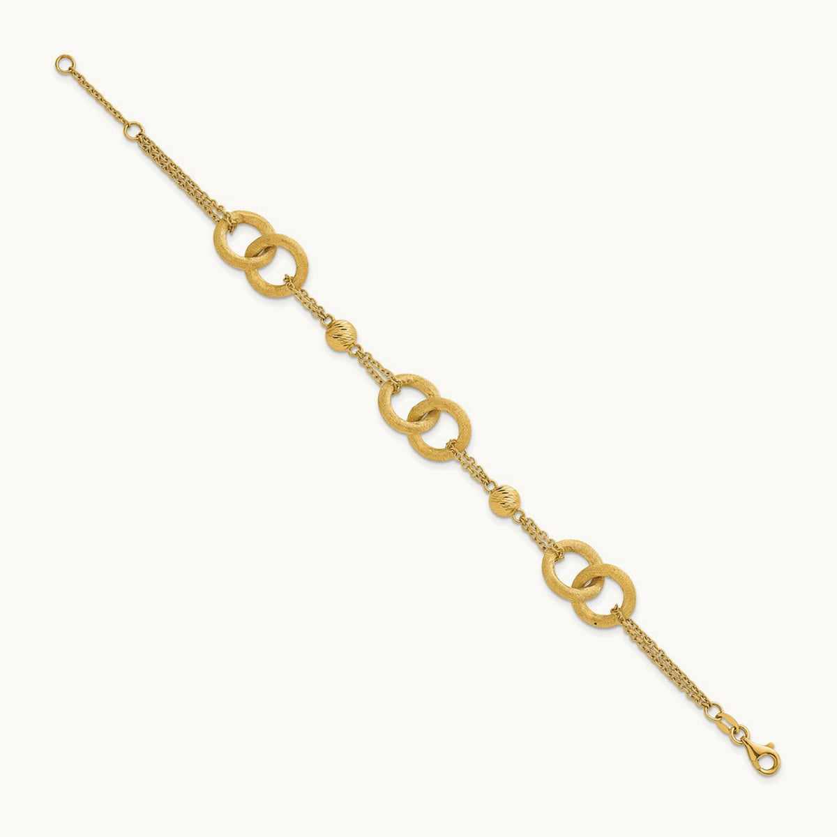 Polished And Brushed Double Loop W/.75in Ext Bracelet, 14K
