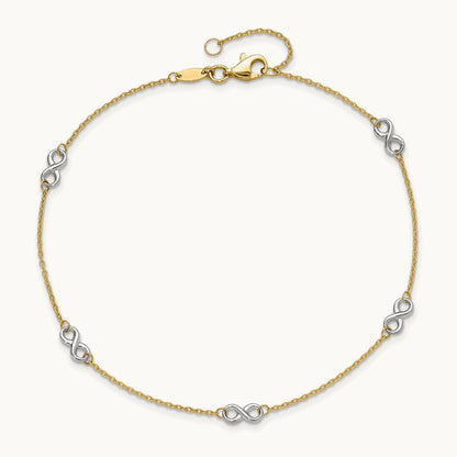 Polished Infinity 9in Plus 1 in ext. Anklet, 14K Two-tone