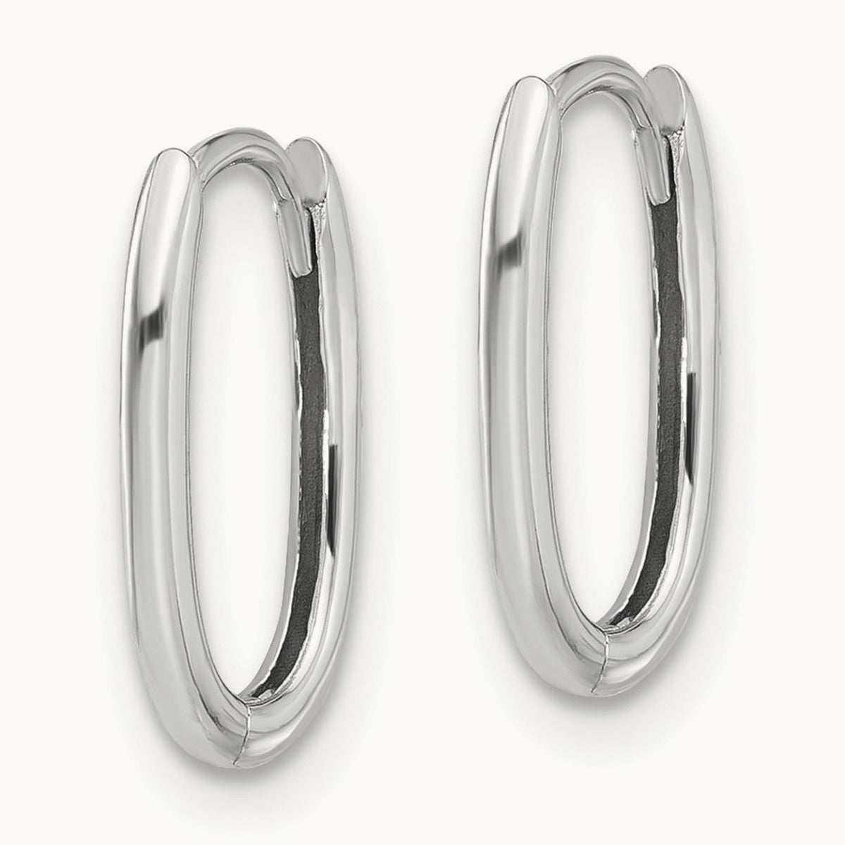 Polished Oval Hinged Hoop Earrings — 14K White Gold, 9.25mm