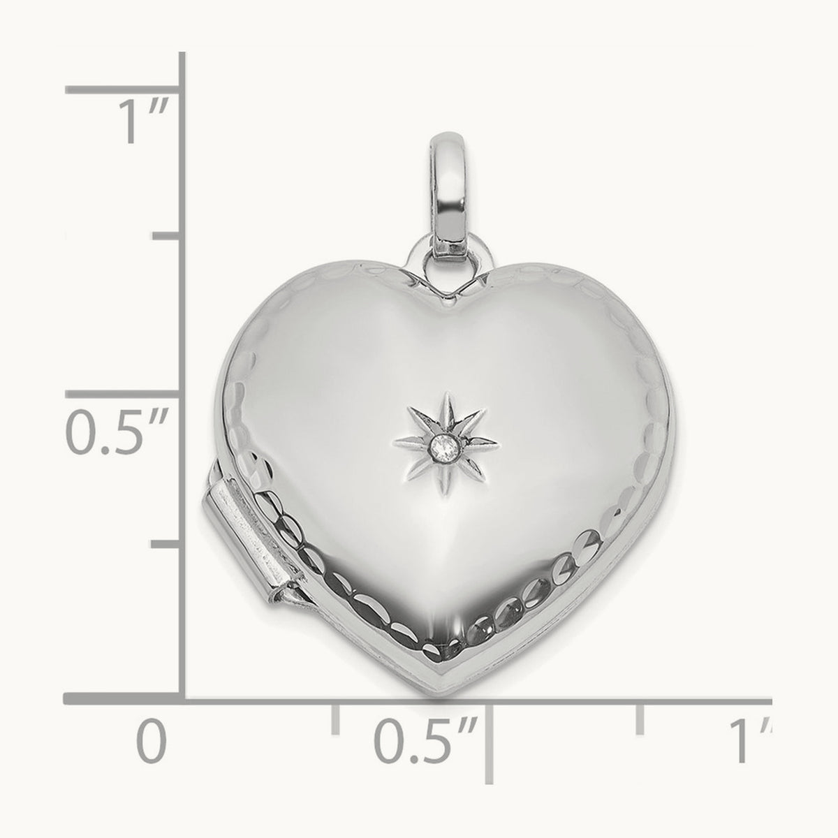 Polished and Textured Diamond Heart Locket with White Rhodium — 14K White Gold, 15mm