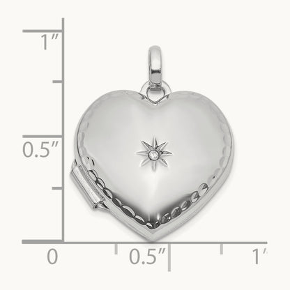 Polished and Textured Diamond Heart Locket with White Rhodium — 14K White Gold, 15mm