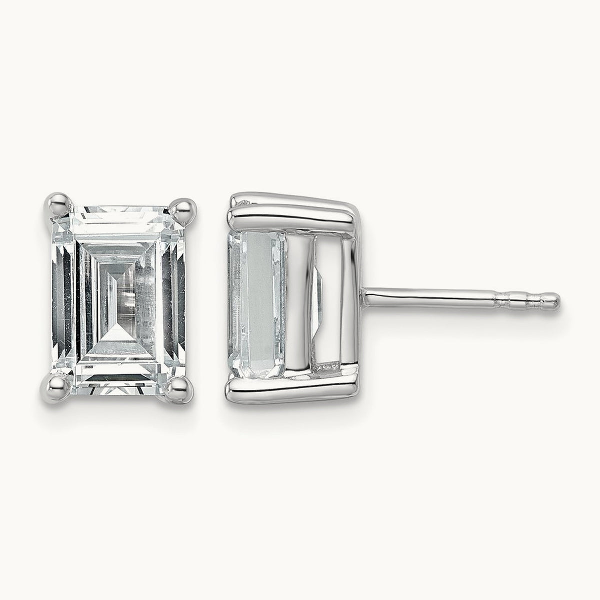 Emerald Four-Prong Stud Earrings, 0.50-6.00 ct tw Lab-Grown Diamond — 4 ct, 14K White Gold