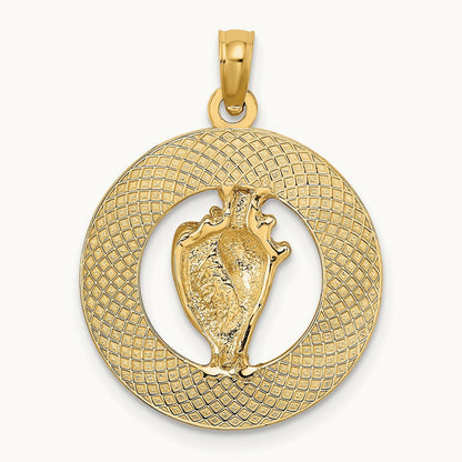 BAHAMAS W/Conch Shell Circle Charm, 14K