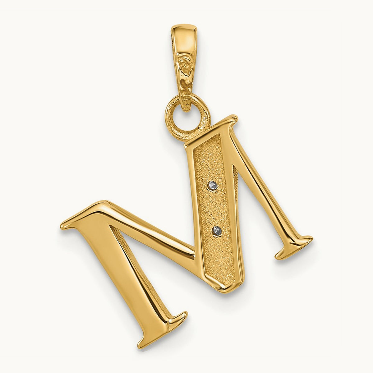Diamond Letter M Initial Pendant, 14K with Rhodium
