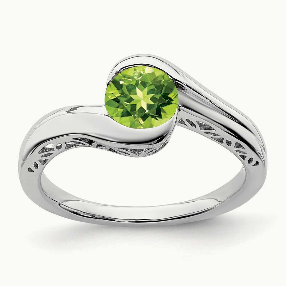 Peridot Bypass Ring, 14K White Gold