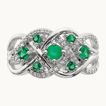 Diamond and Emerald Fancy Ring, 14K White Gold
