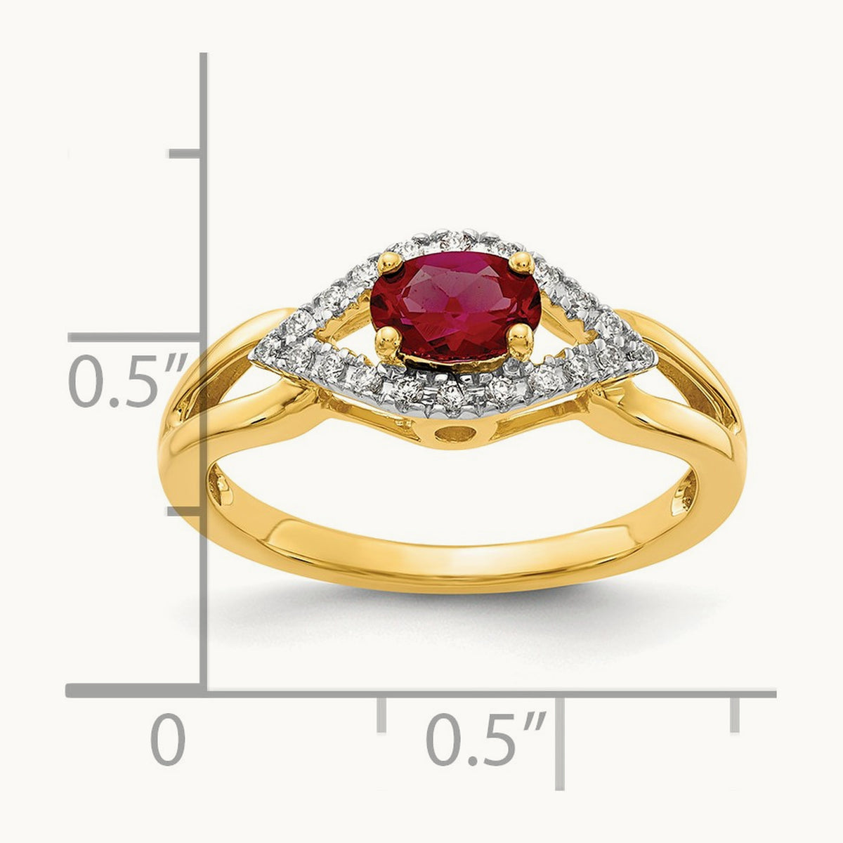 Created Ruby Ring, 0.10 ct tw Lab-Grown Diamond — 14K Yellow Gold