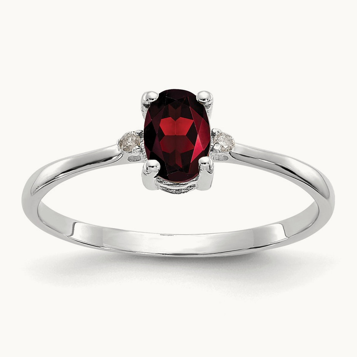 Diamond & Garnet Birthstone Ring — 14K White Gold, 6