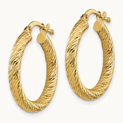 Polished Diamond-cut Round Hoop Earrings — 14K Yellow Gold