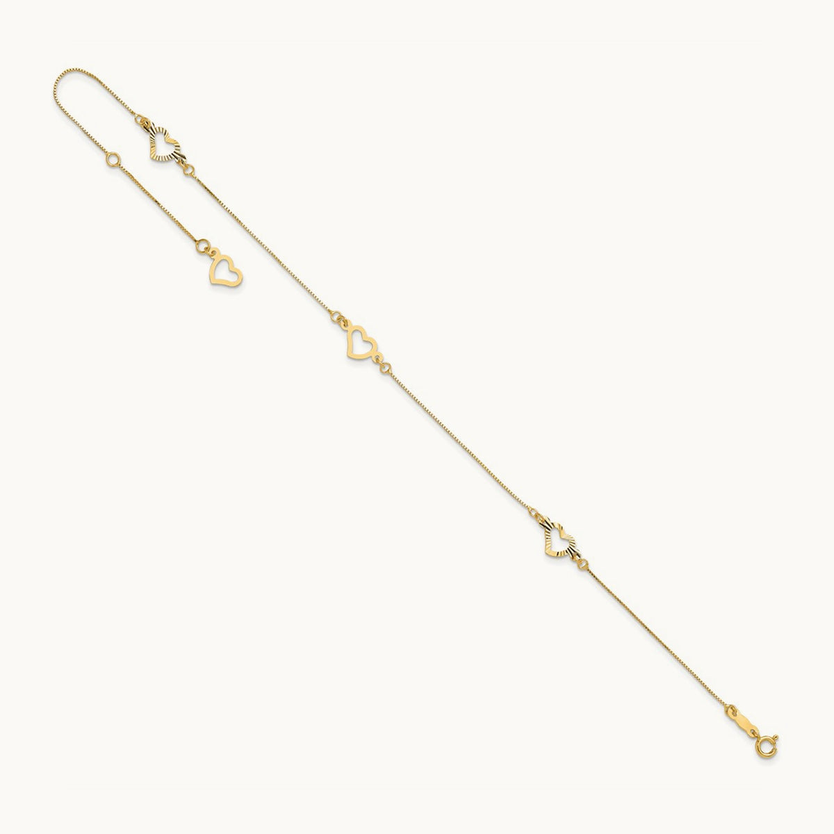 Fancy Heart 10in Plus 1in ext. Anklet, 14K