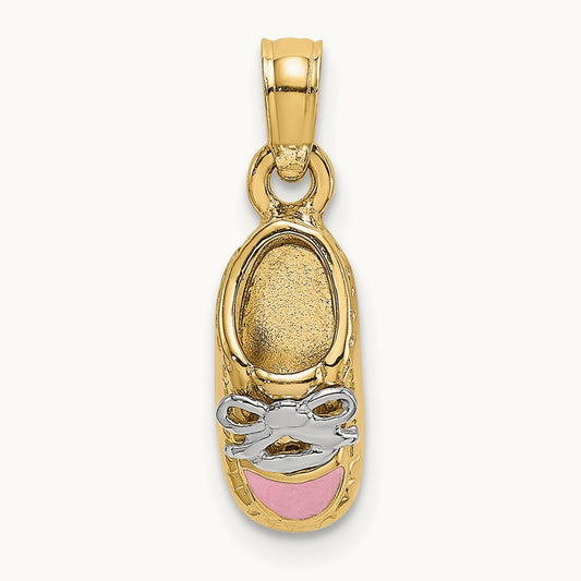 & 3-D Enamel Baby Shoe Charm — 14K Two-Tone Gold, 14.7mm