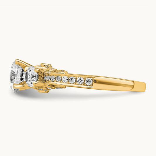 Round 3 Stone Engagement Ring, 1.75 ct tw Lab-Grown Diamond — 14K Yellow Gold