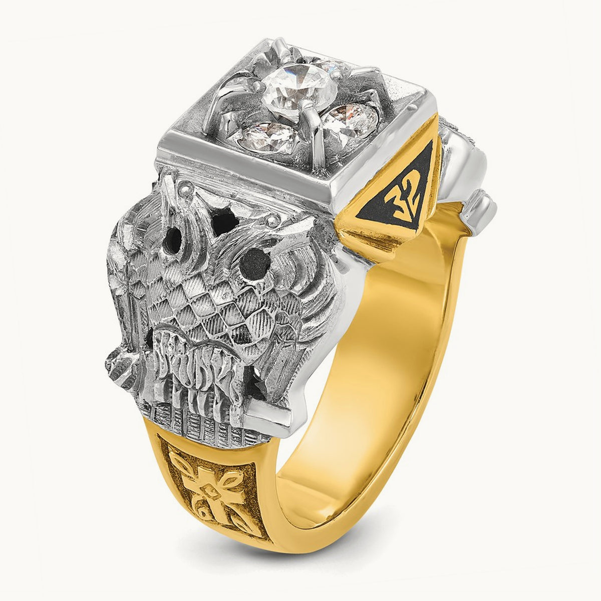 14ktt IBGoodman Men's Enamel & Dia 32nd Scottish Rite Masonic Ring