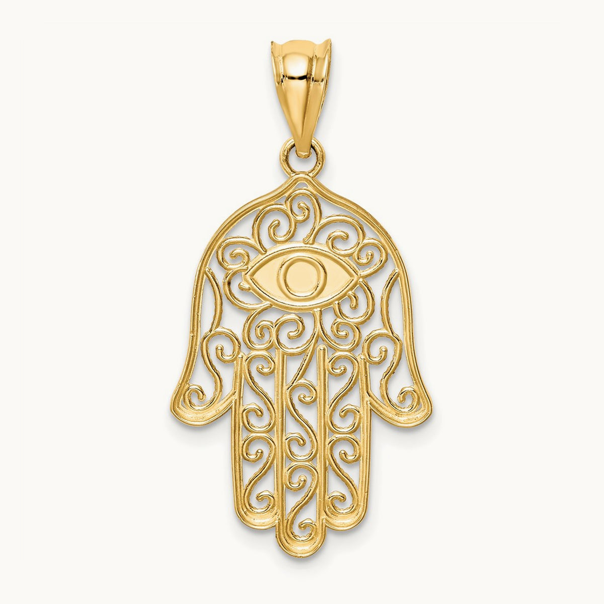 Polished and Enameled Hamsa Pendant, 14K