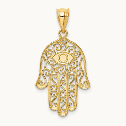 Polished and Enameled Hamsa Pendant, 14K