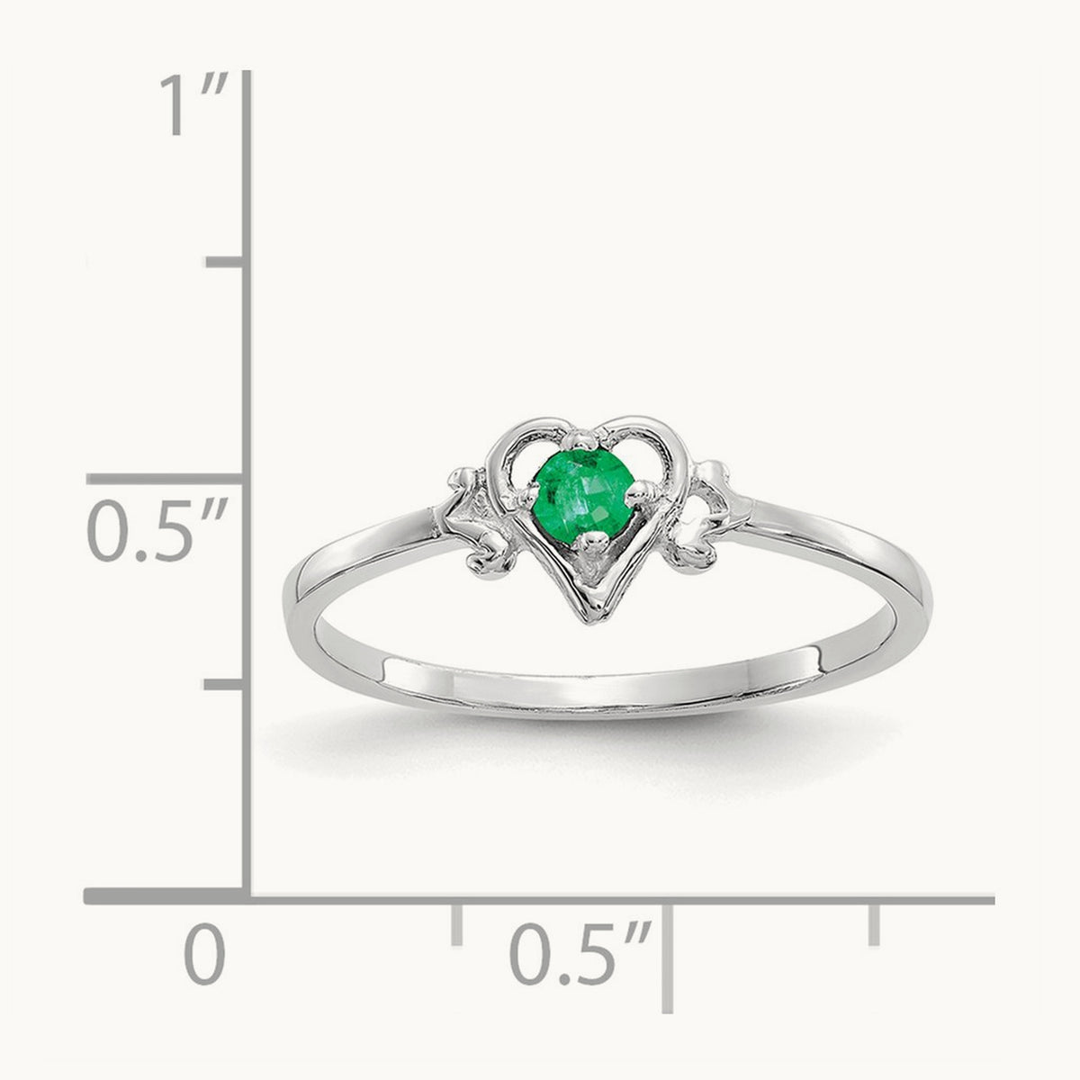 Emerald Birthstone Heart Ring — 14K White Gold, 7